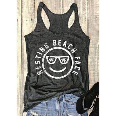 

Nomeni Womens Summer Round Neck Sleeveless Vest Smiley Print T-Shirt