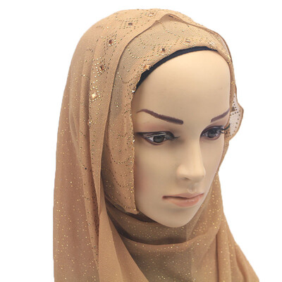 

Turban pearl chiffon gold hot drilling long term long scarf Hui female scarf shawl foreign trade wholesale