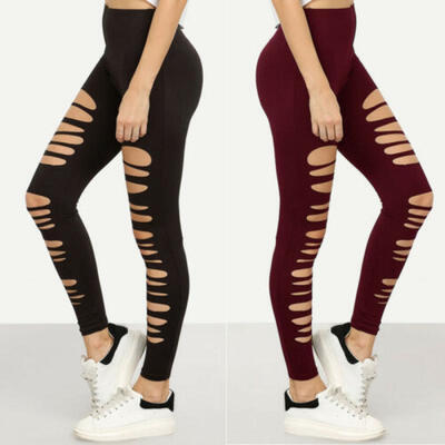 

Women Skinny Ripped Holes Jeans Pants High Waist Stretch Slim Pencil Trousers