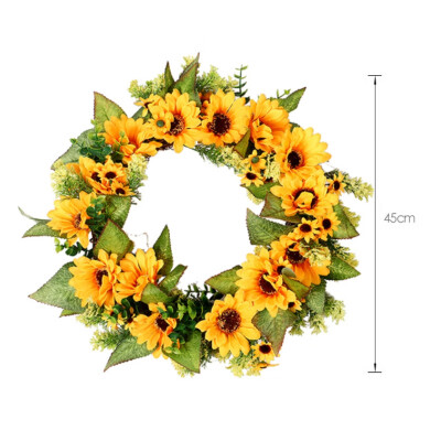 

Warm style Artificial Flower Wreath Garland With Yellow Sunflower And Green Leaves Front Door Window Wedding Decorations