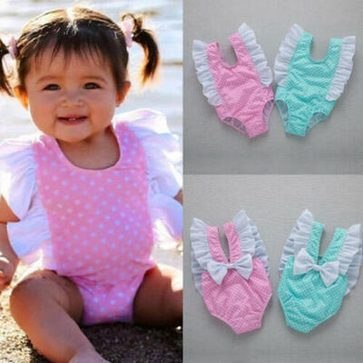 

UK Toddler Baby Girl Swimwear Bow Ruffle Sleeve Romper Swimsuit Beach Outfit