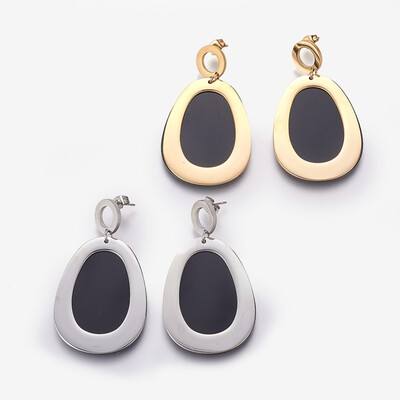 

304 Stainless Steel Stud Earrings with Plastic Drop Mixed Color 54mm Pendant 41x30x2mm Pin 08mm
