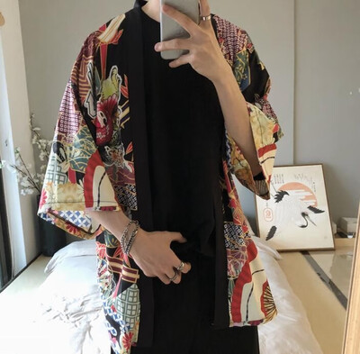 

2018 summer mens kimono japanese clothes streetwear casual kimonos jackets harajuku japan style cardigan outwear