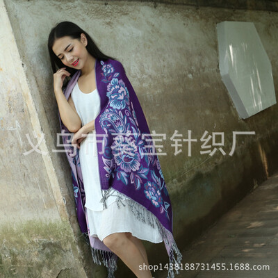

New Peony Jacquard National Wind Scarf Ms Large Shawl Dual-use Thicken Bohemian Scarf Winter Warm