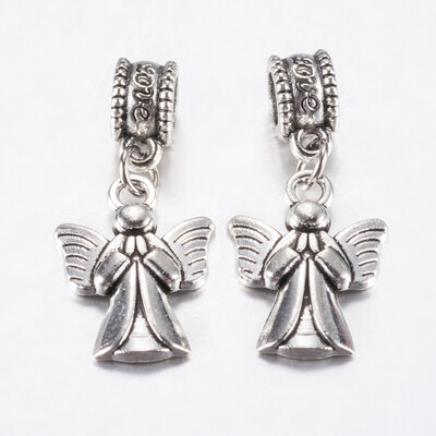 

Tibetan Style Alloy European Dangle Beads Large Hole Pendants Angel Antique Silver 30mmPendant 195x14x2mm Hole 45mm