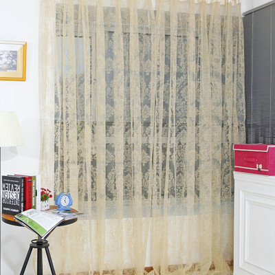 

Flocking Floral Tulle Curtain Printed Window Door Curtain for Living Room