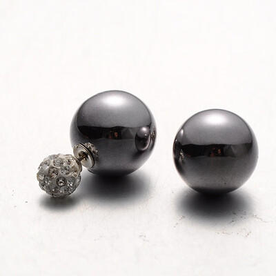 

Plastic Pearl with Polymer Clay Rhinestone Ball Stud Earrings Gray 816mm Pin 08mm