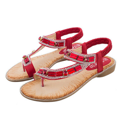 

Rose Womens Ladies Bohemian Toepost Crystal Elastic Band Beach Sandals Roman Shoes