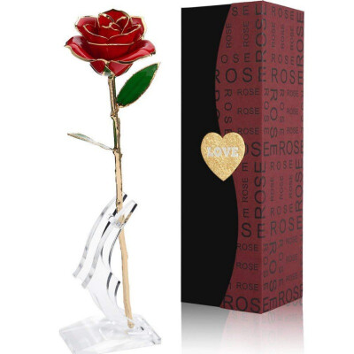 

Love 24K Gold Foil Rose Permanent Flower With Bracket Gift for Valentines Day Mothers Day Anniversary Birthday Party Decor