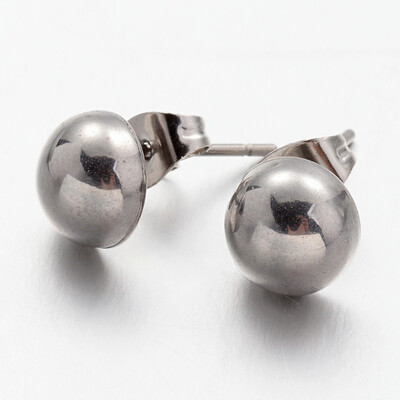

304 Stainless Steel Ear Studs Half RoundDome Stainless Steel Color 17x10x5mm Pin 08mm