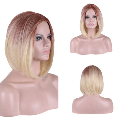 

〖Follure〗Sexy Black Women Wavy Curly Synthetic Wig Gold Gradient Short Straight Wigs