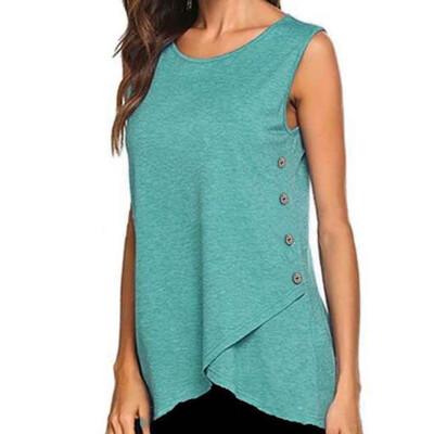 

Nomeni Womens Solid Side Buttons Short Sleeve Casual Crew Neck Slim T-Shirt Tops Blouse