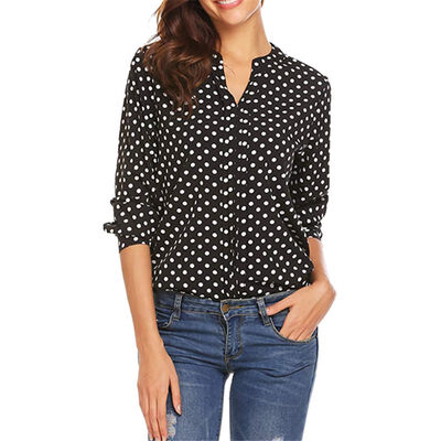 

Womens Dot Pattern V-Neck Long Sleeve Blouse