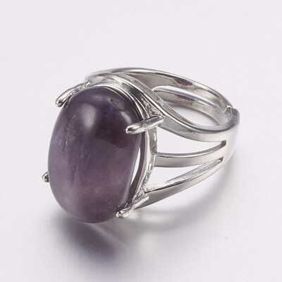

Natural Amethyst Wide Band Finger Rings with Alloy Ring Findings Oval 18mm
