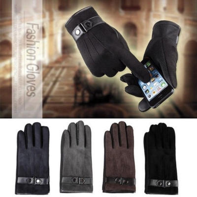 

Suede Leather Winter Men&39s Warm Fleece Lined Thermal Touch Screen Driving Gloves