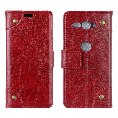 

MOONCASE Sony Xperia XZ2 Compact copper buckle nappa leather case - wine red