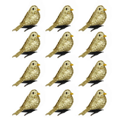 

12pcsset Foam Artificial Glitter Birds Christmas Garden Decor Craft Toys