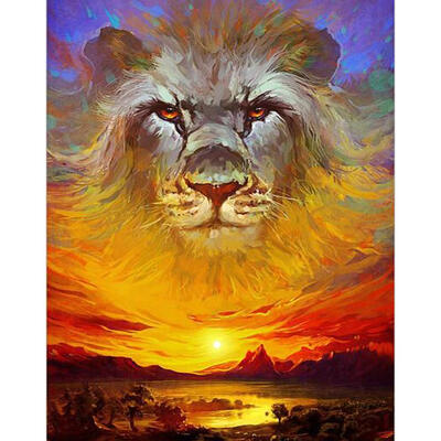 

5D DIY Full Drill Diamond Painting Lion Sunset Cross Stitch Embroidery Kits