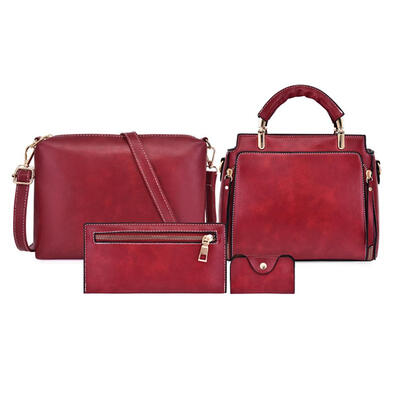 

4pcsset Solid Color Shoulder Handbags Clutch PU Leather Women Card Holder