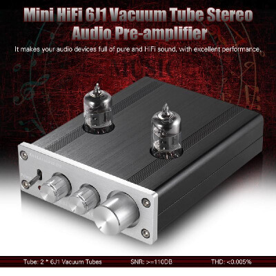 

Mini HiFi 6J1 Vacuum Tube Stereo Audio Pre-amplifier Buffer Preamp Aluminum Alloy with Power Adapter