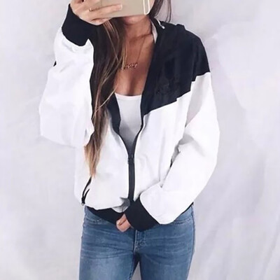 

Roseonmyhand Women Long Sleeve Patchwork Thin Skinsuits Hooded Zipper Pockets Sport Coat
