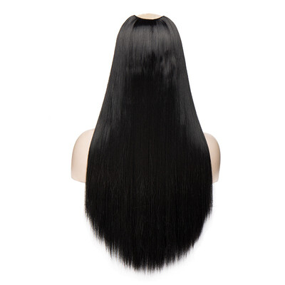 

U Shape Part Half Head Wig Clip In Hair Extension Full Head One Piece Invisible 7 clips With Wig Net Synthetic Straight Curly