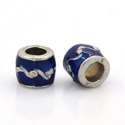 

Antique Silver Tone Alloy Enamel European Beads Large Hole Drum Beads DarkBlue 10x8mm Hole 5mm