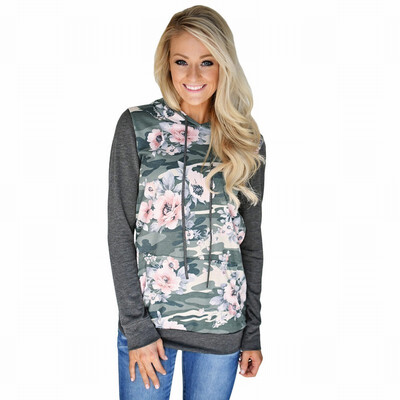 

Floral Print Long Sleeve womens T-Shirt Casual Hooded Hoodie