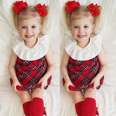 

Hot Xmas Newborn Baby Toddler Girls Ruffle Collar Red Plaid Dress T-Shirt Tops Clothes