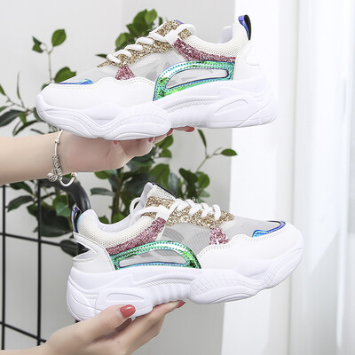 

Summer mesh breathable sneakers 2019 new mesh red thick bottom super fire wisdom smoked increased hollow Torre tide shoes women