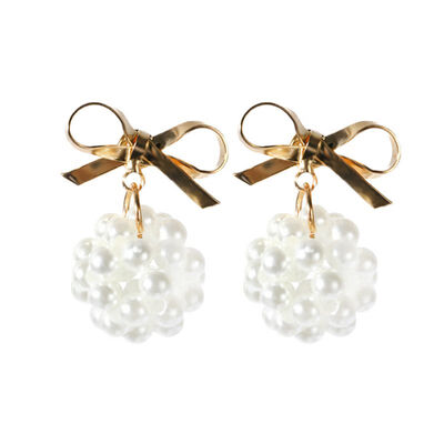 

Little Simulated Pearls Beads Shiny Crystal Rhinestone Bow Knot Metallic Stud Earrings for Women piercing Jewelry