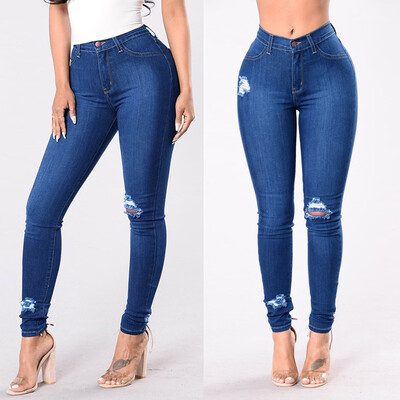 

Tailored Fashion Womens Jeans Denim Hole Female Mid Waist Stretch Slim Sexy Pencil Pants