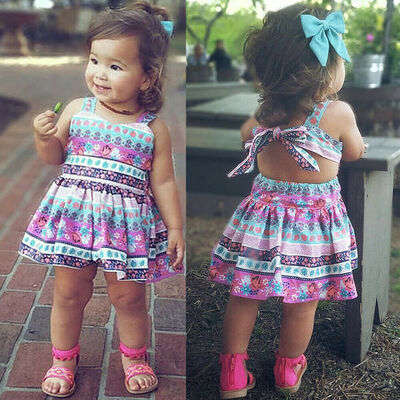 

Toddler Infant Baby Girl Kids Boho Bohemia Short Dress Summer Sundress Skirt