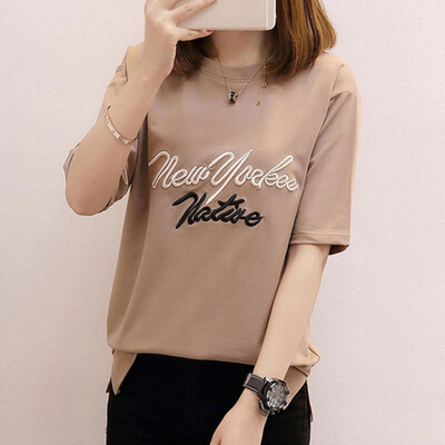 

Women Tees Summer Letter Printed T Shirt Korean Harajuku Embroidery Short Sleeve T-shirts Women Casual Top Shirts