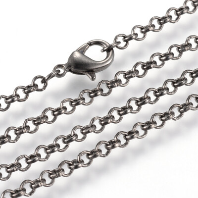 

Iron Rolo Chains Necklace Makings with Lobster Clasps Soldered Gunmetal 236"60cm