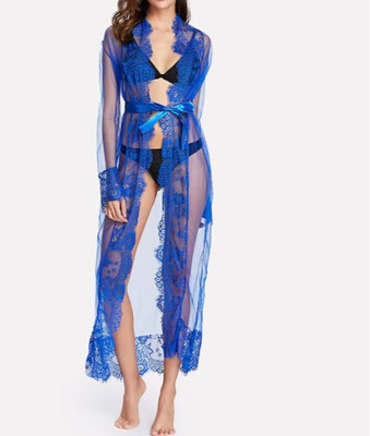 

Women Sheer Lace Bikini Cover-up Summer Cardigan Swimwear Beach Long Dress