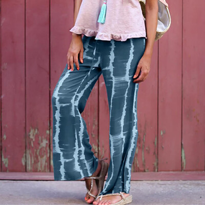 

Women Summer Casual Bow Tie Print Loose Beach Long Pants Trousers