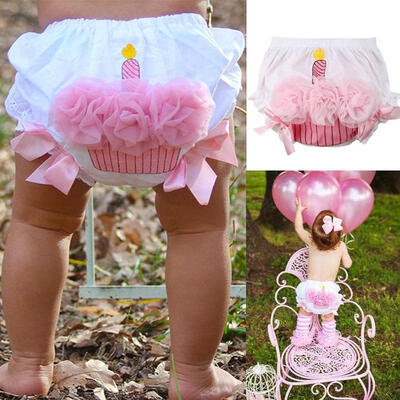 

Newborn Infant Baby Girls Ruffle Cupcake Diaper Cover with Candle&Pink Bows