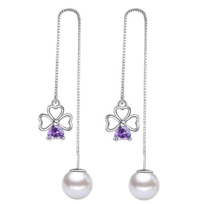 

Heart Purple Cubic Zirconia Drop Line Long Earrings For Women Exaggerated Bride Party Jewelry Anniversary Gifts G38