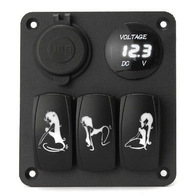 

Marine Boat Switch Combination Car Panel 3 Gang LED Rocker Switch Panel Dual USB Ports Voltmeter