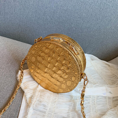 

Tailored Fashion Women Single Shoulder Small Circular Bag Alligator Texture Zipper Bag