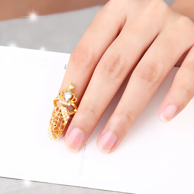 

Fashion Crown Crystal Finger Nail Art Ring Jewelry Fake Nail Art