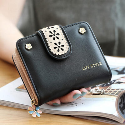 

Simple Square Cute Lady Wallet Folding Hollow Out Short Paragraph Small Wallet Mini Coin Card Holder Purse Handbag