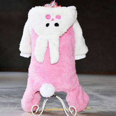 

Thickened Rabbit Cosplay Costume Pet Winter Warm Clothes Coral Velvet 4 Legged Hooded Coat Puppy Winter Overalls For Dogs