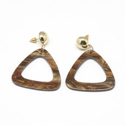

Resin Dangle Ear Studs Triangle SaddleBrown 55mm Pin 08mm