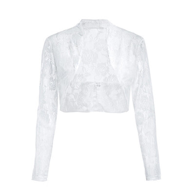 

2019 Plus Size Women Casual Long Sleeve Cardigan Jacket Fashion Floral Lace Blouse Coat Women Solid Color Short Jacket