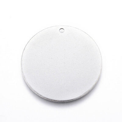 

304 Stainless Steel Blank Stamping Tag Pendants Flat Round Stainless Steel Color 28x1mm Hole 2mm