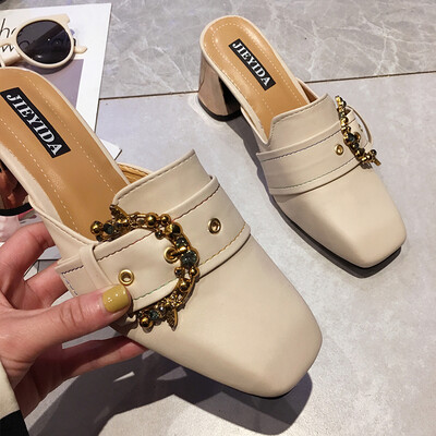 

Baotou Semi-slippers Women in Summer Fashion Wear Korean Version Womens Shoes High-heeled&Rough-heeled Muller Sandals&Sli