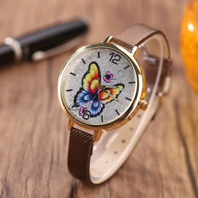 

Silver Pink Flower Butterfly Face Lady Casual Watch Fine Watch Personality Digital Quartz Watch