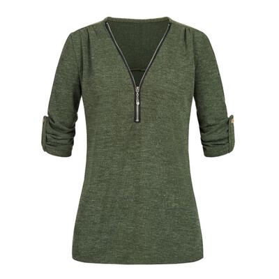 

Nomeni Womens Casual Tops Shirt Ladies V Neck Zipper Loose T-shirt Blouse Tee Top